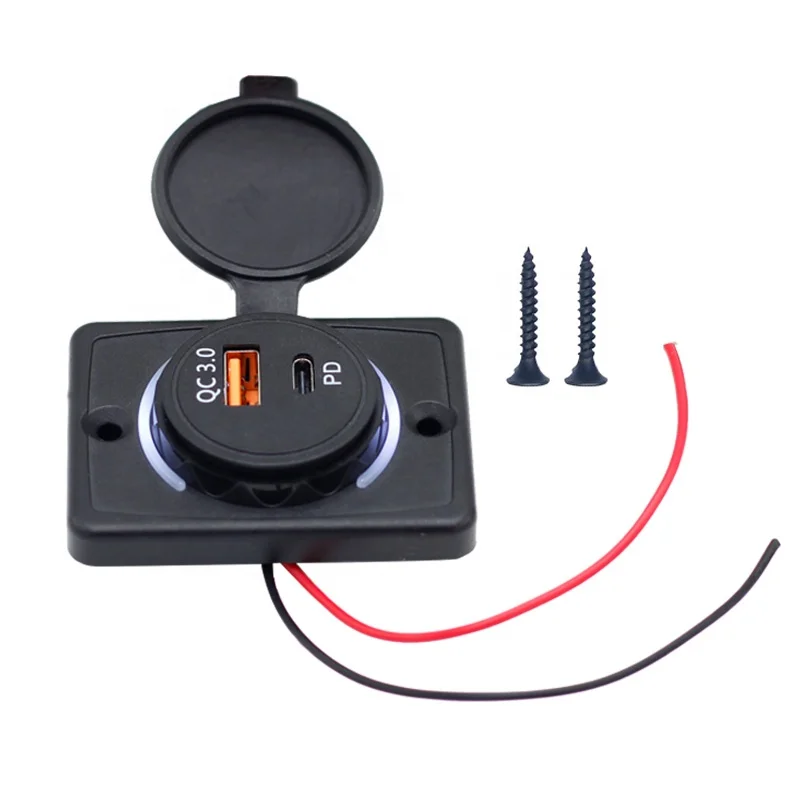 

Dual Port Fast Type-C Charger QC3.0 Type C PD USB Socket 12-24V Surface Mount Panel DC 12V 24V Dual Voltage