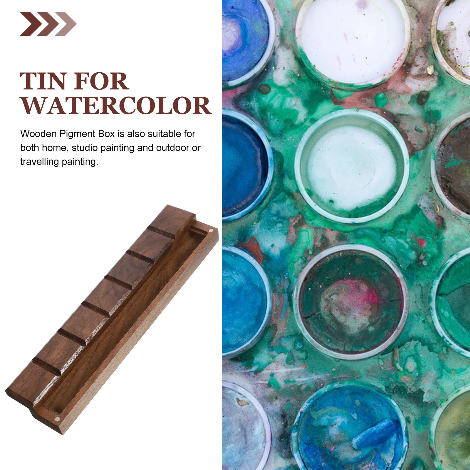 

Portable Wood Watercolor Box Pigment Mixing Plate Artistic Paint Holder for Watercolor Oil Gouache Paints Easy Clean Paint