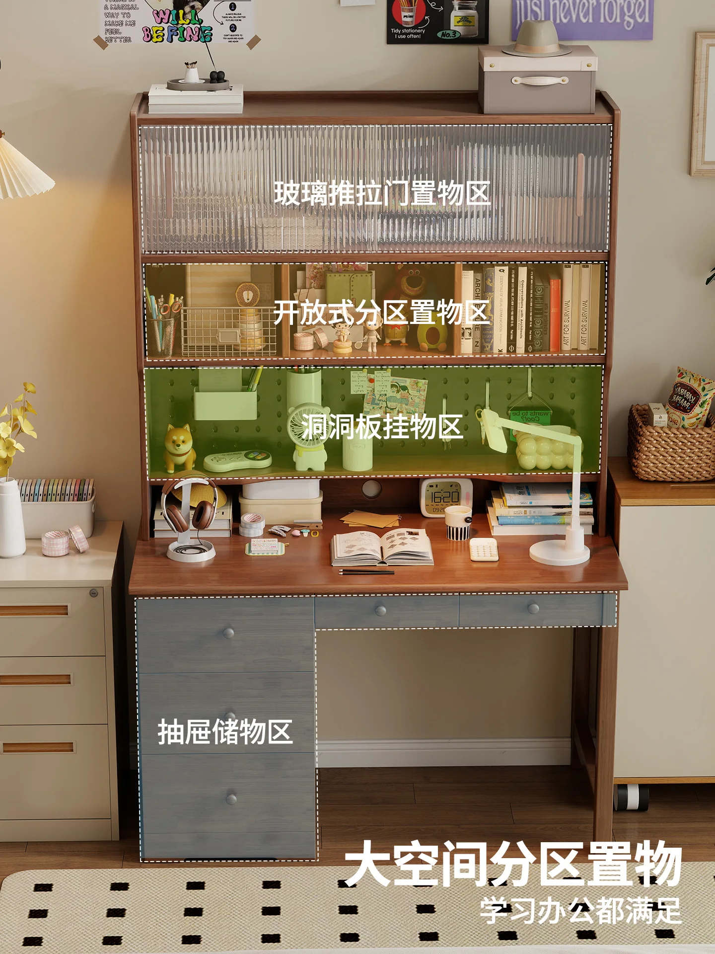 Factory Direct 2026 Solid wood desk bookshelf integrated with hole board junior high school students learning writing table simp