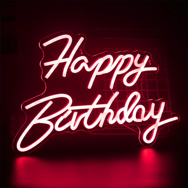 Imagem -06 - Feliz Aniversário Neon Sign Led Room Wall Decor Usb Powered Luzes para Festa de Aniversário Quarto Wall Art Decor Presentes de Aniversário