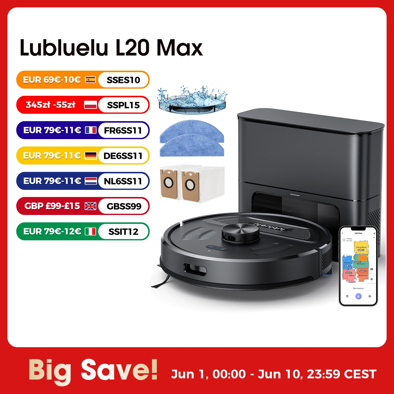 Lubluelu Self-Emptying 3-in-1 Robot Vacuum Mop - 6000Pa Suction LiDAR Navigation Large Dust Bag Auto-Charging Hands-Free 150min Runtime
