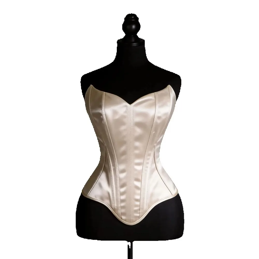 Women Corset Bustier Overbust Vintage Satin Bodice Lace Up Boned Shaping Tops Strapless Tube Waist Trainer Wedding