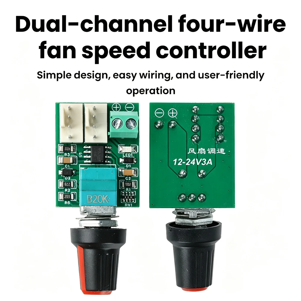 PWM Fan Speed Controller DC 12-24V Dual Channel Four-Wire Fan Regulator With LED Display And Reverse Polarity Protection