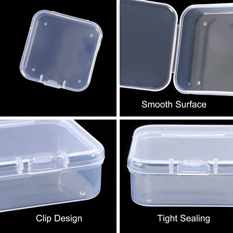 48 Pack Clear Plastic Beads Storage Containers Box With Hinged Lid For Small Items, Diamond, Beads (2.2X2.2X0.79In)