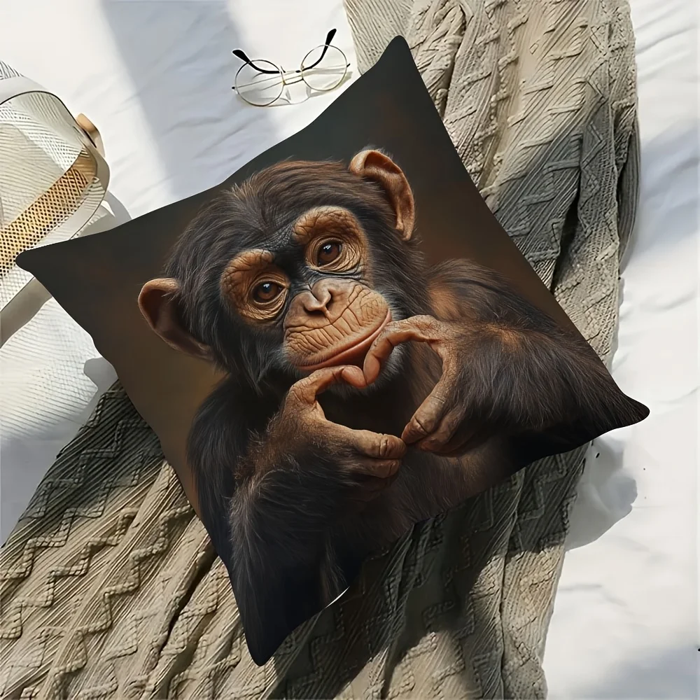 Double Sided Hyper Realistic Monkey Heart Shape Decorative Throw Pillow Case Cute Animal Cushion Cover for Sofa Home Decor