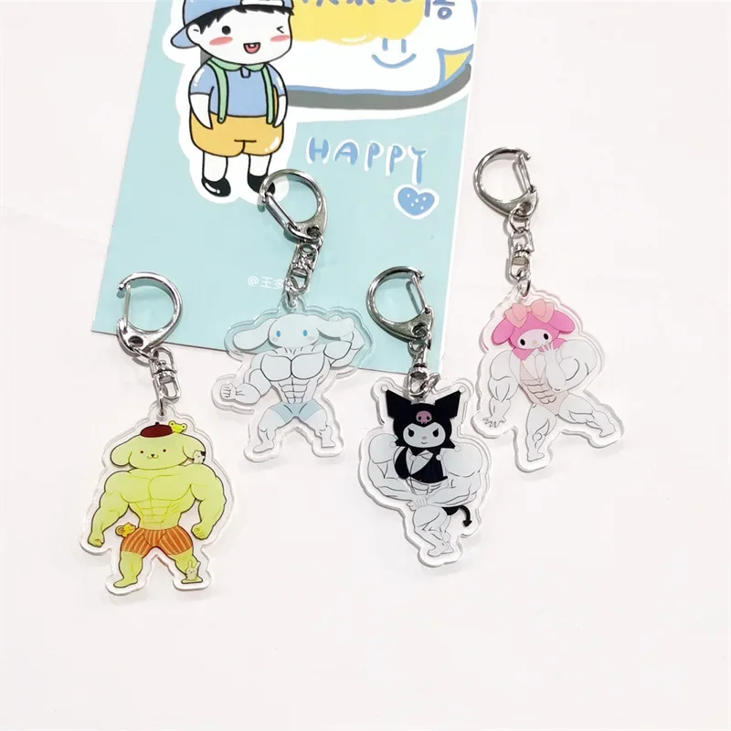 Muscle Sanrio Keychain Fierce Male Kuromi Jade Guigou Melody Keychain Fun and Cute Cartoon Pendant Manufacturer Wholesale