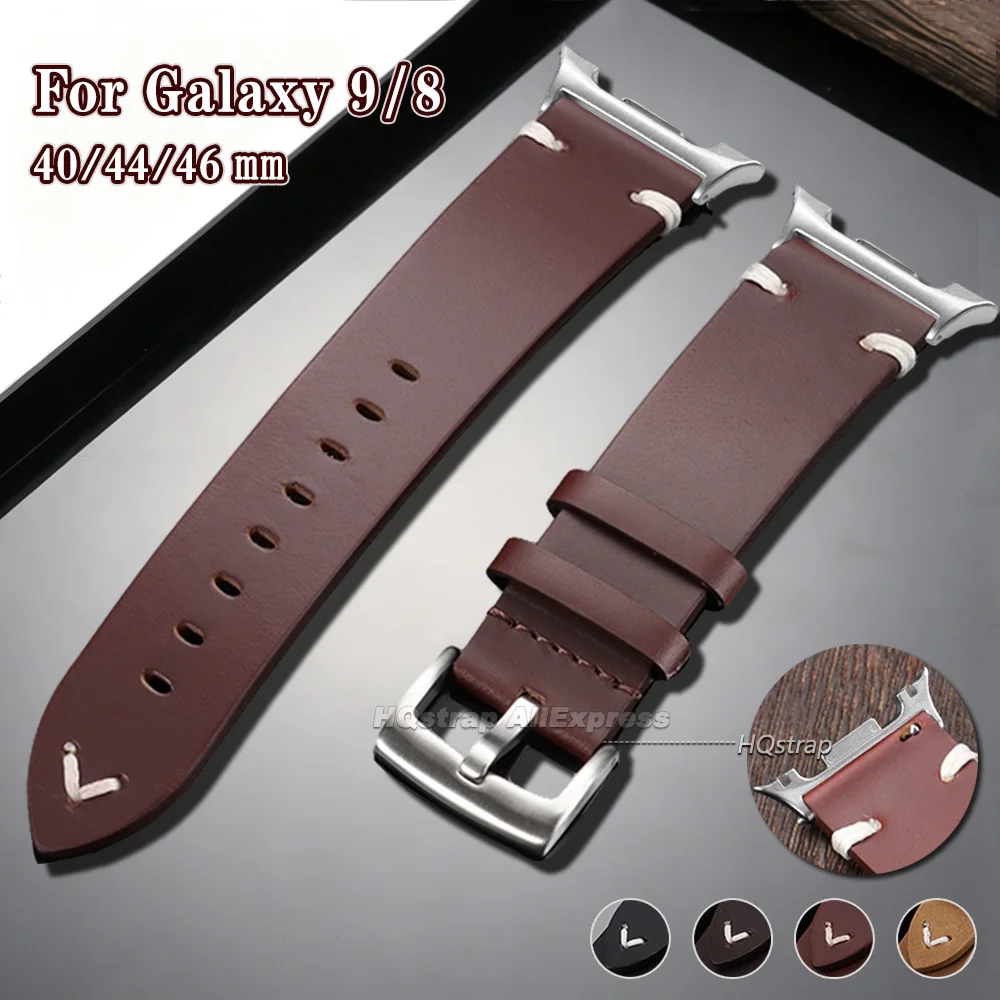 Oil Wax Leather Watch Strap for Samsung Galaxy Watch 9 8 44mm 40mm Classic 46mm Wrist Band No Gap Business Bracelet Accessories