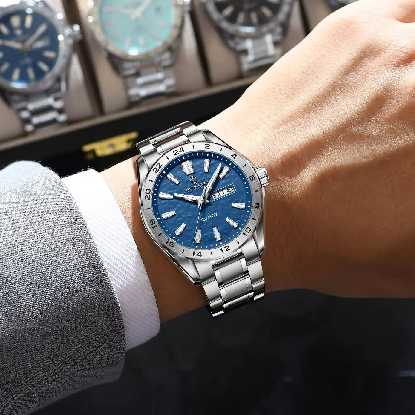 POEDAGAR الرياضة الفاخرة رجل ساعة اليد عالية الجودة مقاوم للماء ساعة مضيئة للرجال موضة تاريخ الأسبوع كوارتز ساعات رجالية Reloj #5