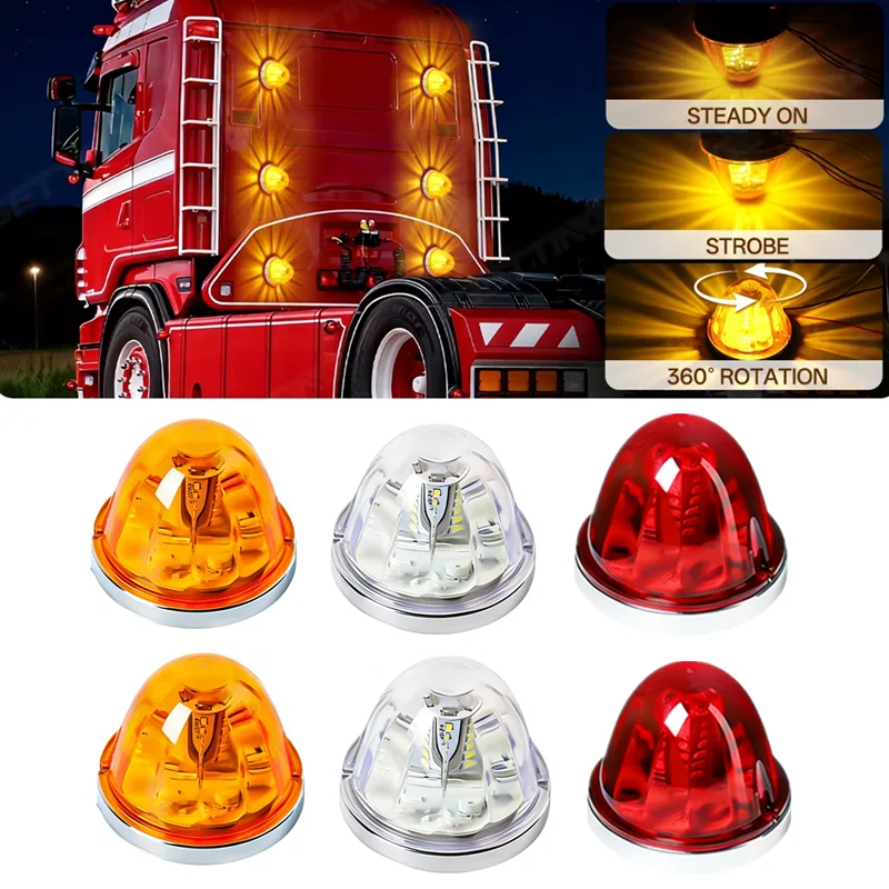 2PCS LED Watermelon Lights Side Marker Truck Trailer Turn Signal Light 12-30V Strobe Lamp LED Rotating Lights Lorry Side Lamp