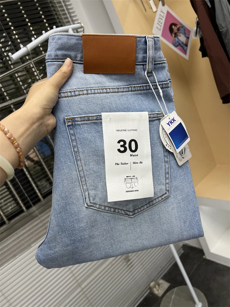 

Высококачественные повседневные мужские джинсы Tianmu из конопли, прямые эластичные длинные брюки, современные облегающие летние брюки со средней талией