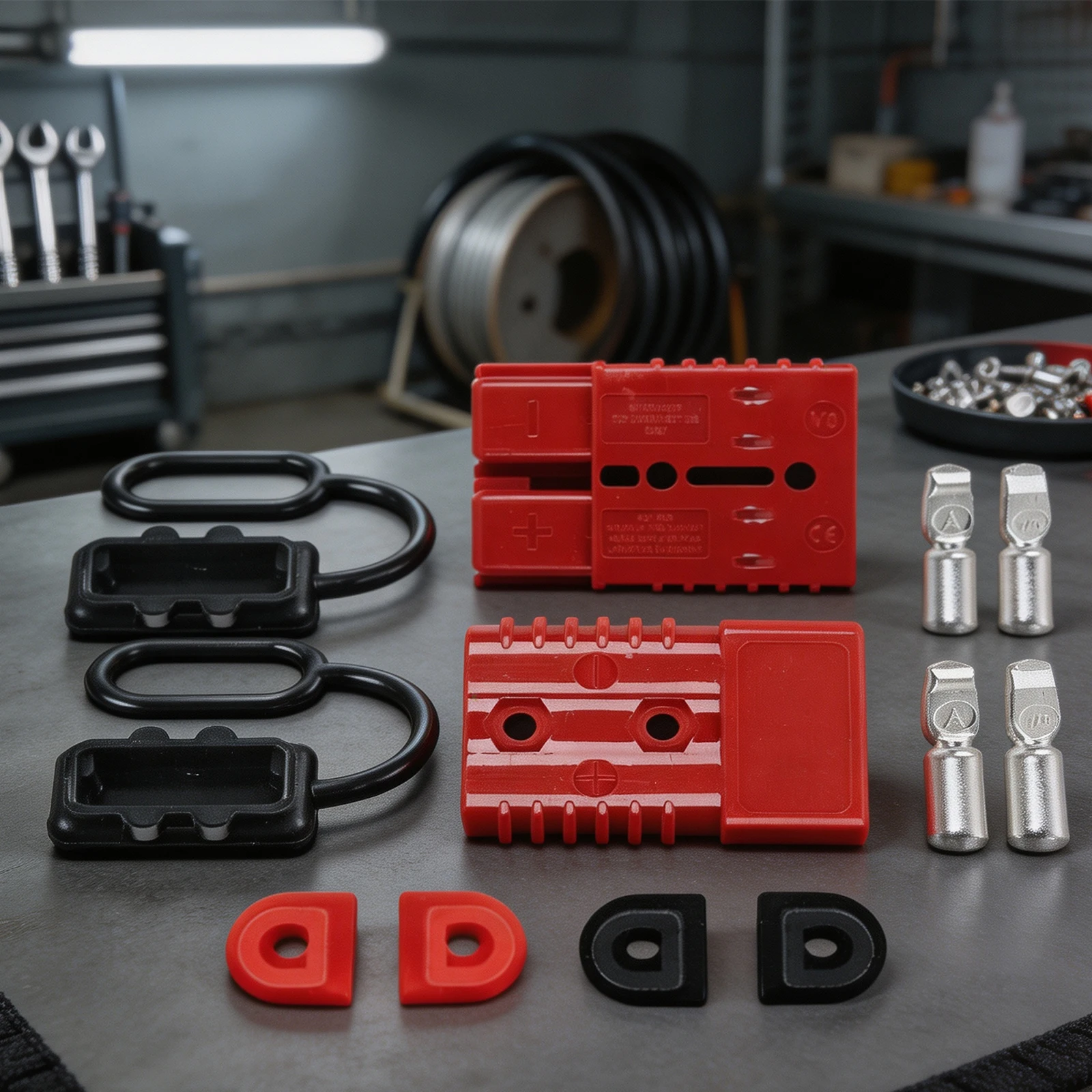 2PC For Cable Terminal Battery Connector + Cover 175AMP 600V Terminals Can Be Crimped Or Soldered To The Cab 2PC