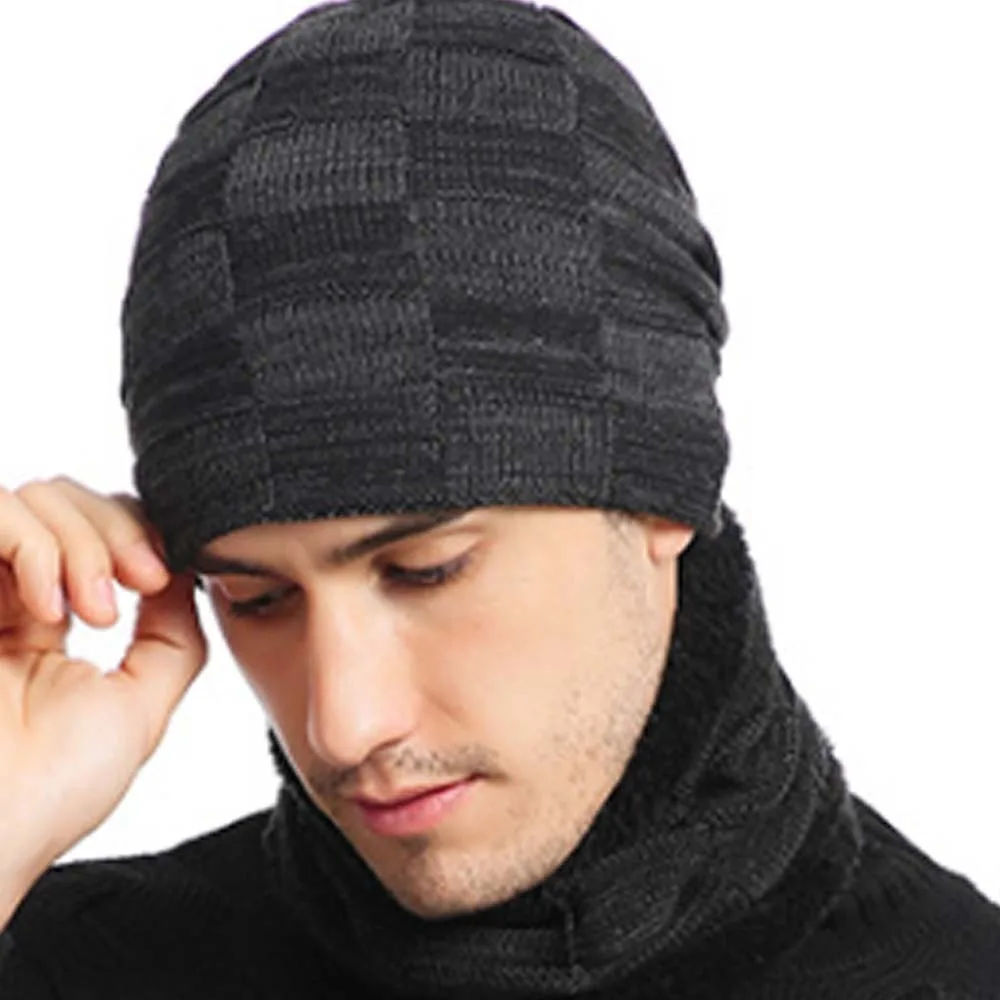 Mode Acryl Vezels Mannen Sjaal En Hoed Set Zachte Verdikte Wollen Hoed Effen Kleur Elastische Pullover Cap Herfst