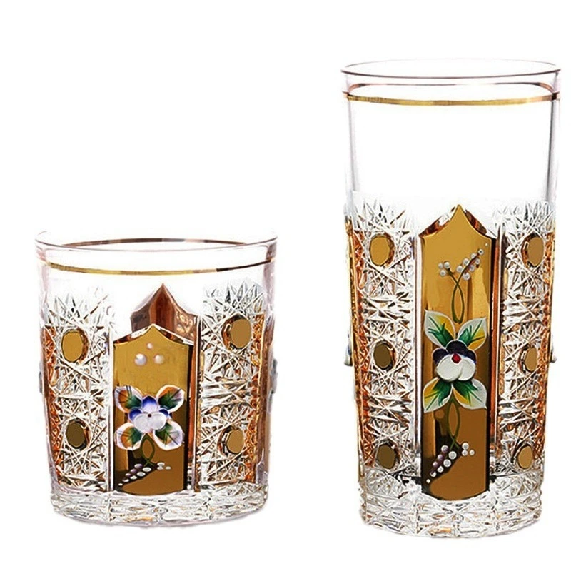 water tracing cup, enamel flower crystal glass, foreign wine cup, juice cup