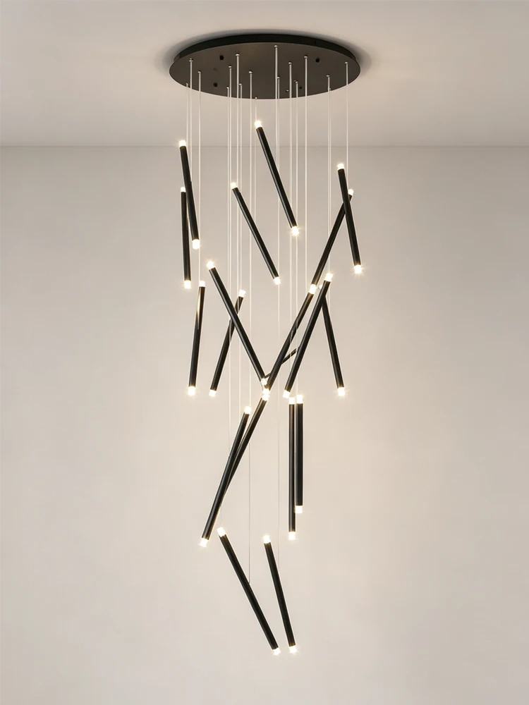 Modern Slant Linear LED Chandelier Staggered Pendant Light Villa High Ceiling Stair Long Hanging Light Minimalist Home Lighting