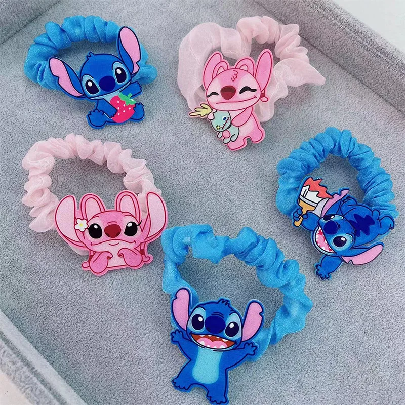 1/5pcs Disney Anime Stitch Hair Rope Hair Tie Acrylic Kawaii Hairpin For Girls Cute Hair Accessories Baby Popular Haircatches