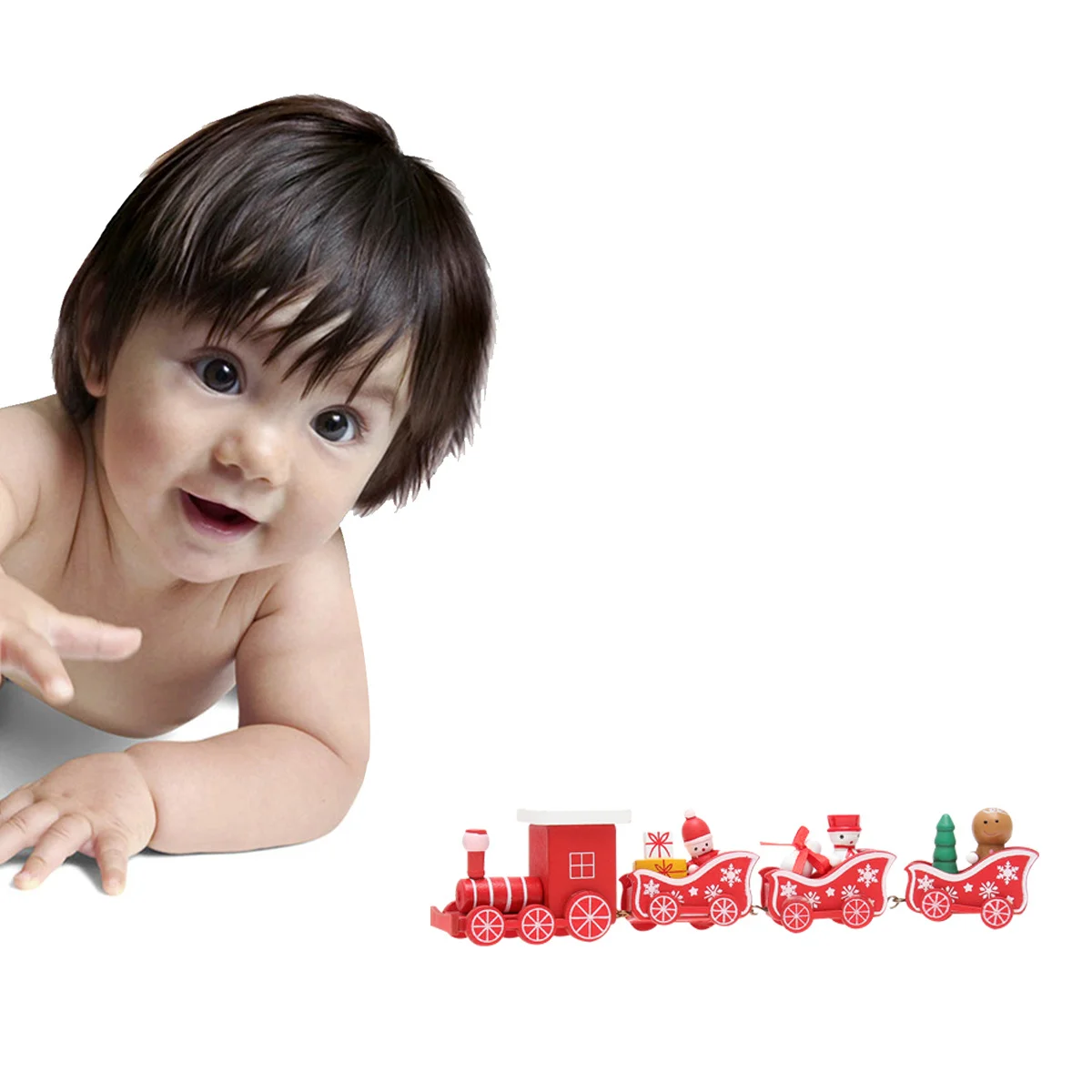 

Creative Christmas Wooden Train in Red Unique Desk Ornament for Home Holiday Party Table Decoration Festive Room Accent