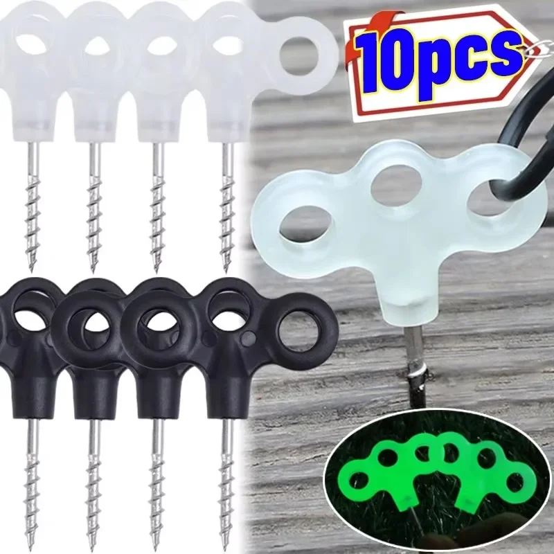 10/5pcs Camping Glow Deck Nails Outdoor Travel Hiking Tent Accessories 3 Holes Screw Spikes Luminous Metal Canopy Pegs Stakes