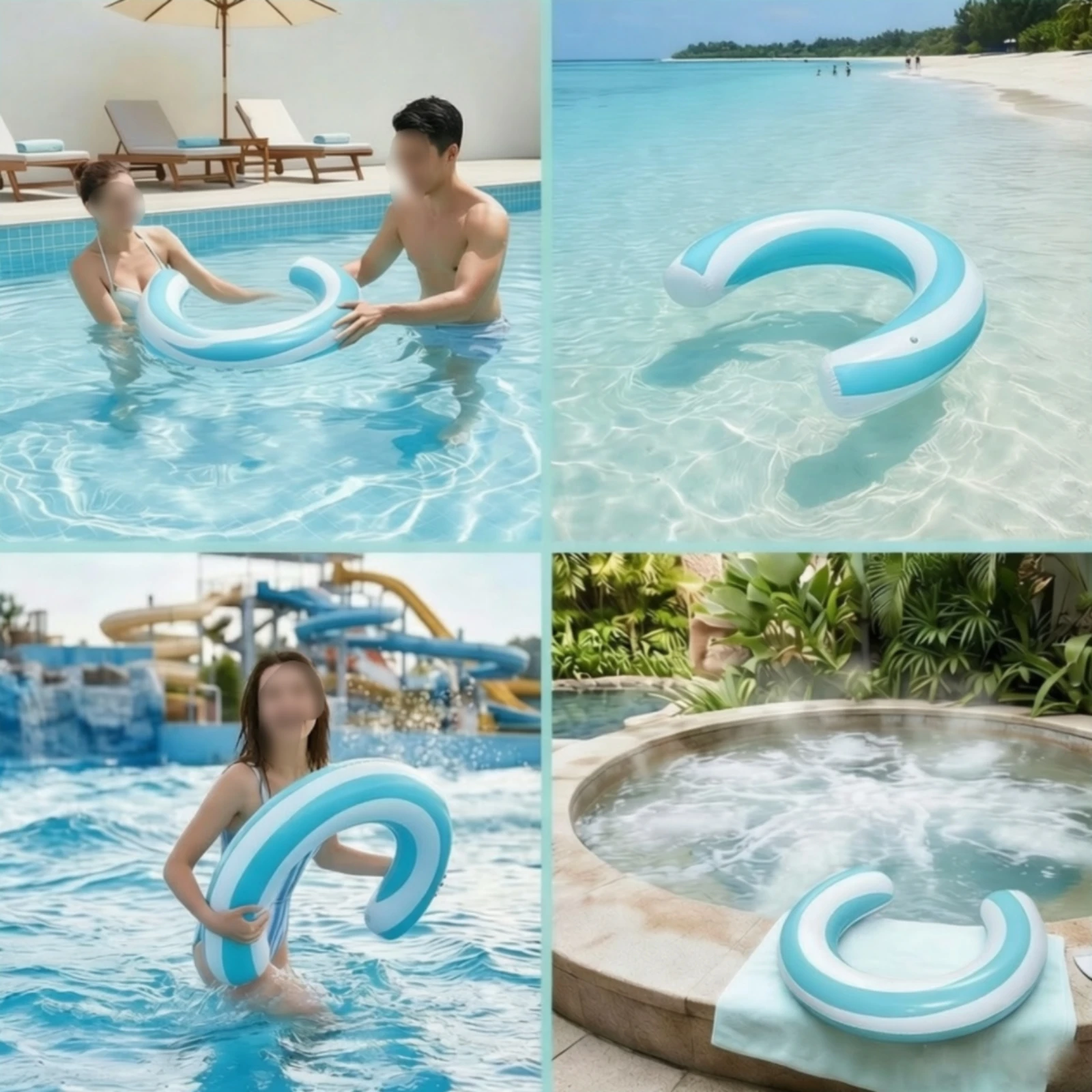 Lightweight Inflatable Loop Vinyl Water Toy Pool Buoy Loop Striped U-Shaped Buoy