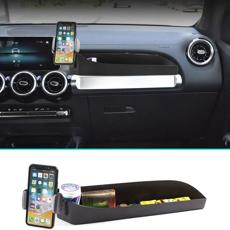 

ABS Black Car Passenger Dashboard Mobile Phone Holder With Storage Box For Mercedes Benz GLB Class X247 2020 Auto Accessories