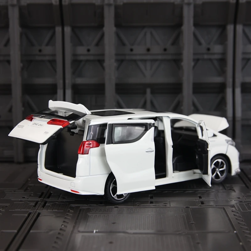 Modelo de coche de negocios de aleación Toyota Alphard 1:32, colección de accesorios de coche, puertas y capó de motor, el maletero se puede abrir