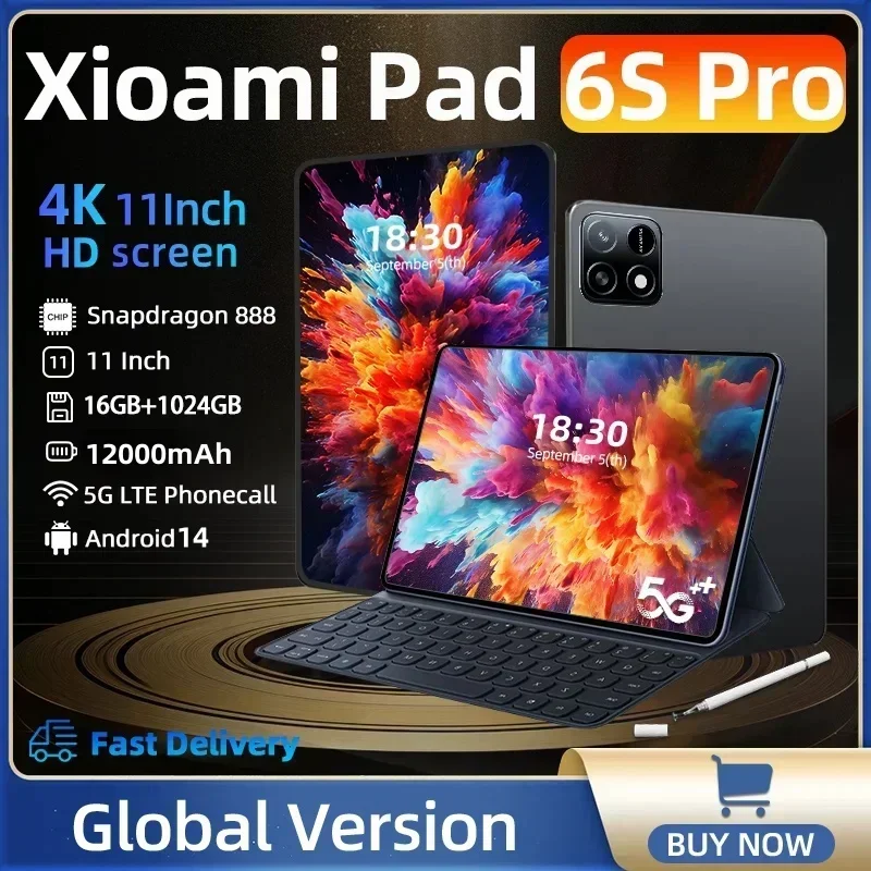 XioaMi 5G Pad 6S Pro 2025 versión Global tableta 11 pulgadas HD 4K Android14 16GB + 1TB 12000mAh Dual SIM Bluetooth WiFi GPS Tablet PC