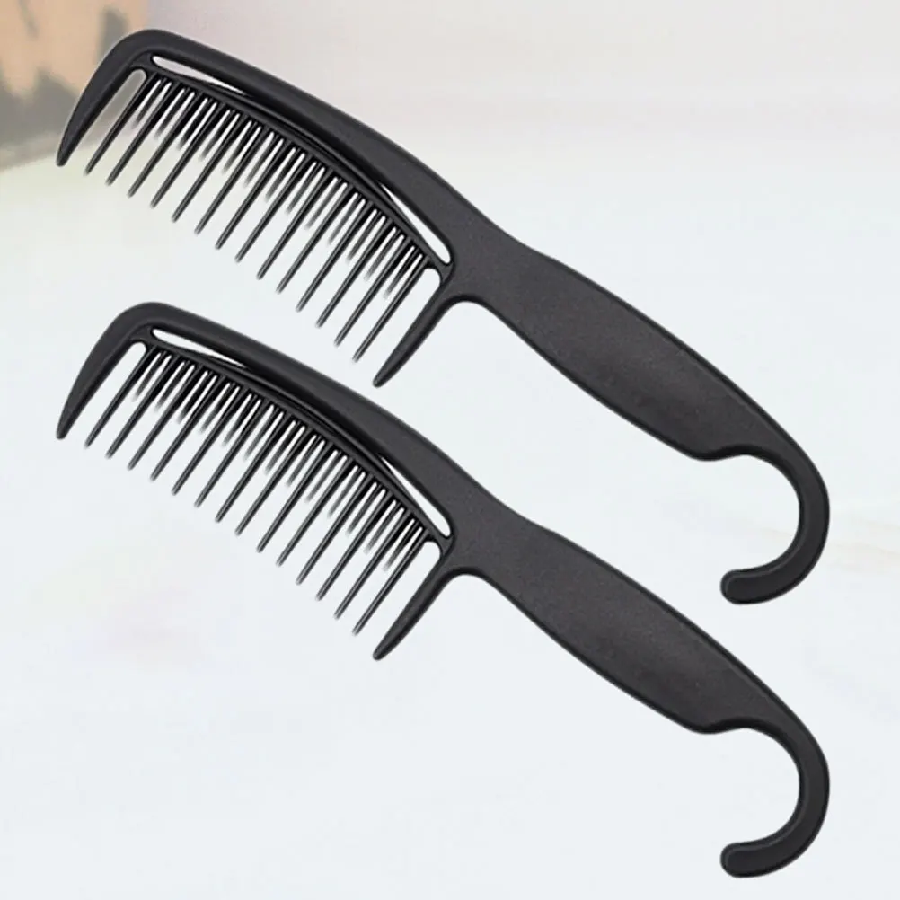 

2Pcs Hair Salon Combs Carbon Fiber Wide Tooth Comb for Wet Dry Curly Straight Hair Household Use Black Hanging Comb for Women