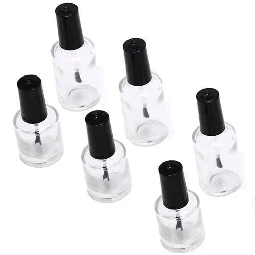 Botella de esmalte de uñas de vidrio transparente con cepillo, envases cosméticos vacíos, contenedores rellenables para decoración de uñas, viales portátiles de viaje, 5 uds.