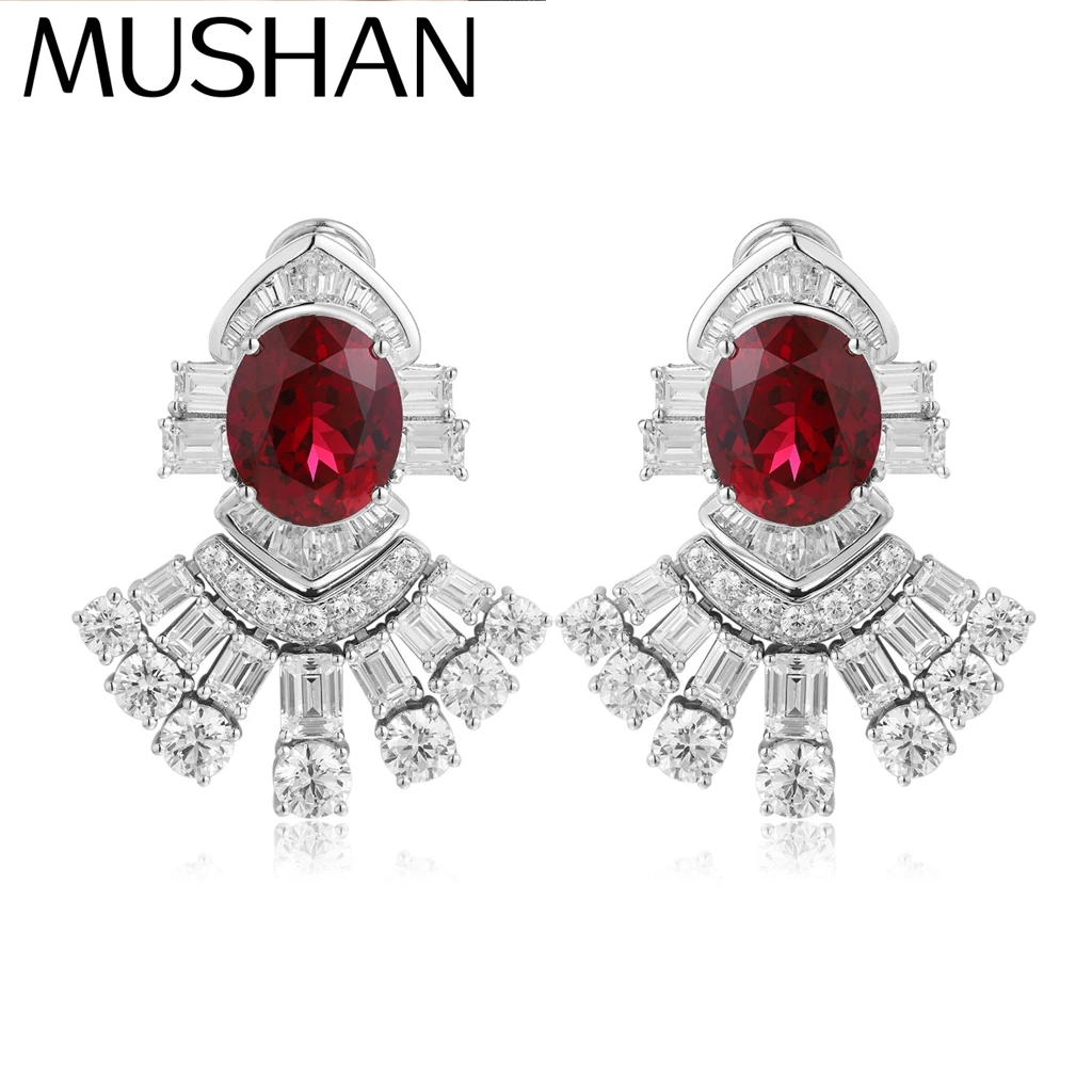 

MUSHAN Custom Jewelry 925 Sterling Silver Earrings Lab Red Ruby Round Luxury Gift for Women 18K Gold Plated Anniversary