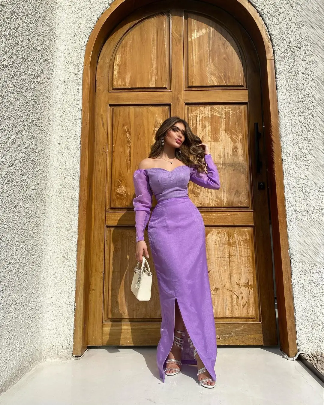 AsaNagi Purple Simple Prom Dresses Off-The-Shoulder Mermaid Long Sleeves Elegant Party Formal Occasion Dresses Vestidos