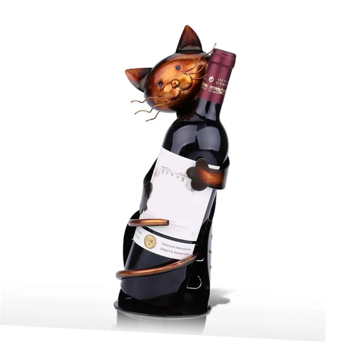 حامل النبيذ القط رف حامل النبيذ على شكل قطة حامل معدني ديكور زجاجة النبيذ القط حامل النحت GSY
