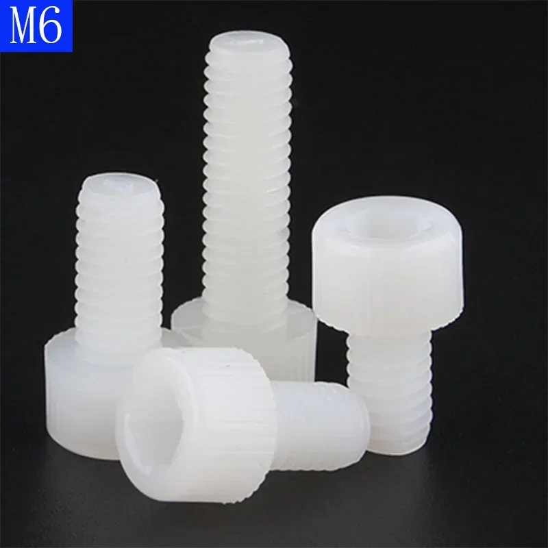M6 x 1.0mm White Plastic Nylon Socket Head Caps Screws Metric DIN 912 Coarse Bolts NYLON66 Metric  ISO 4762
