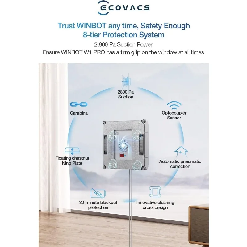 ECOVACS Winbot W1 Pro Robot pembersih jendela, pembersihan cerdas dengan teknologi semprotan air silang ganda