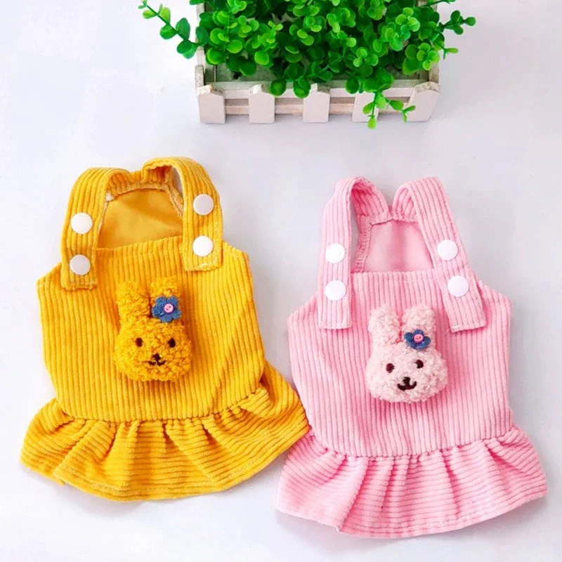 Pet Princess Skirt Corduroy Strap Dress Suspenders Tutu Skirt Pet Cats And Dogs Warm Clothes Sleeveless Cute Dog Base Clothes