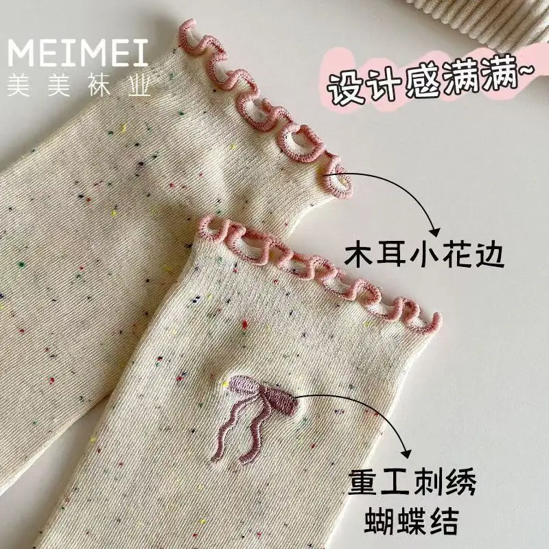 

Черные женские кружевные носки с грибком и средними ушками, милые простые универсальные ворсовые носки с защитой от запаха для студентов