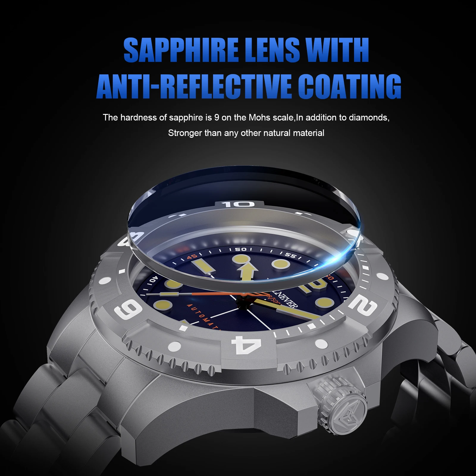 FeelNever Profession Dive Sport Mechanical Watches 316L Stainless Steel Sapphire Crystal 50Bar Auto Date Wristwatch reloj hombre view 6