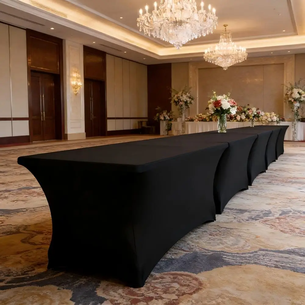 Großhandel schwarze einfarbige verdickte rechteckige Tischdecke elastische Tischdecke für Hotel Restaurant Hochzeit Bankett Dekoration – Detail 8