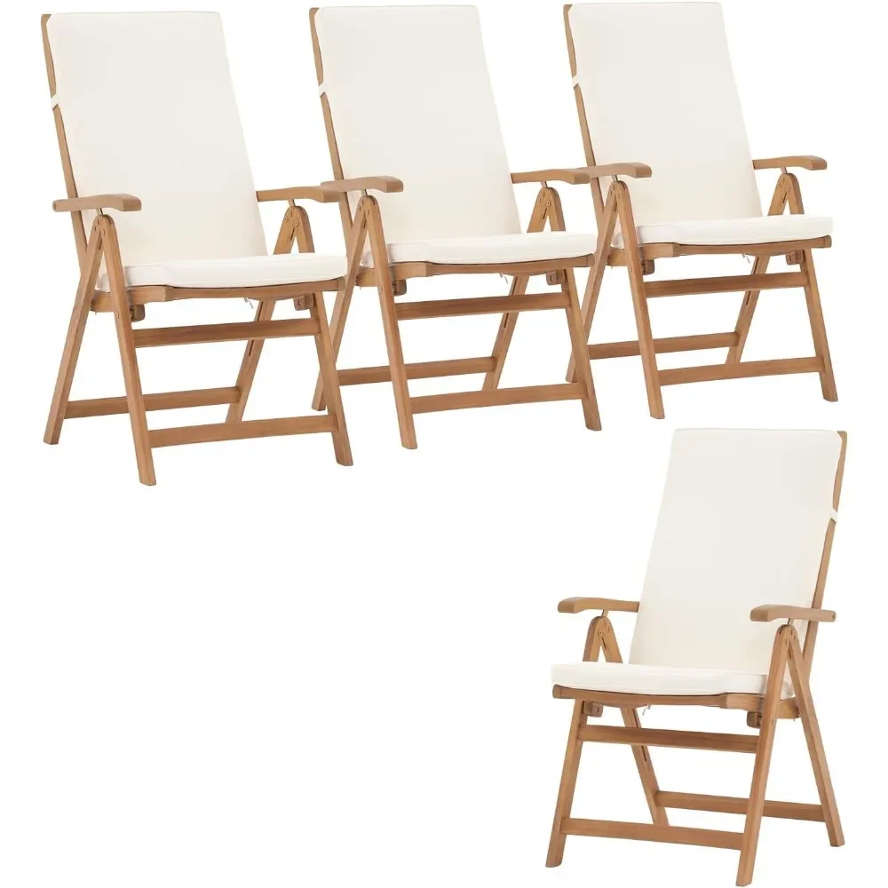 Casual Folding Patio Dining Chair Set of 4, Outdoor Acacia Wooden Reclining Chair for Porch, Backyard, Garden, Indoor