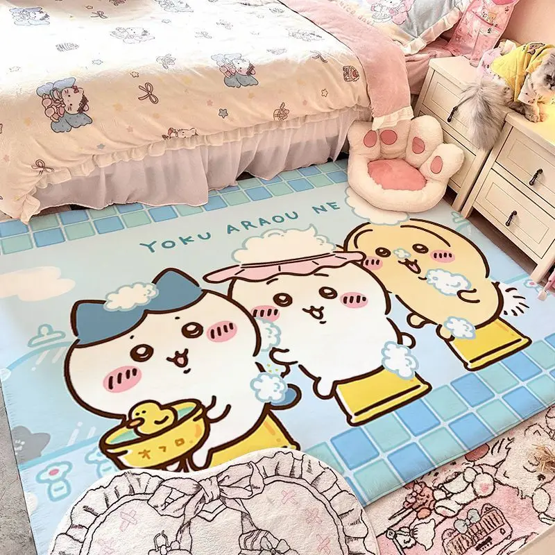 Chiikawa,Hachiware,Usagi Cute Cartoon Faux Cashmere Rug, Bedroom Bedside Mat, Entryway Doormat New style InStock-Chiikawa Series