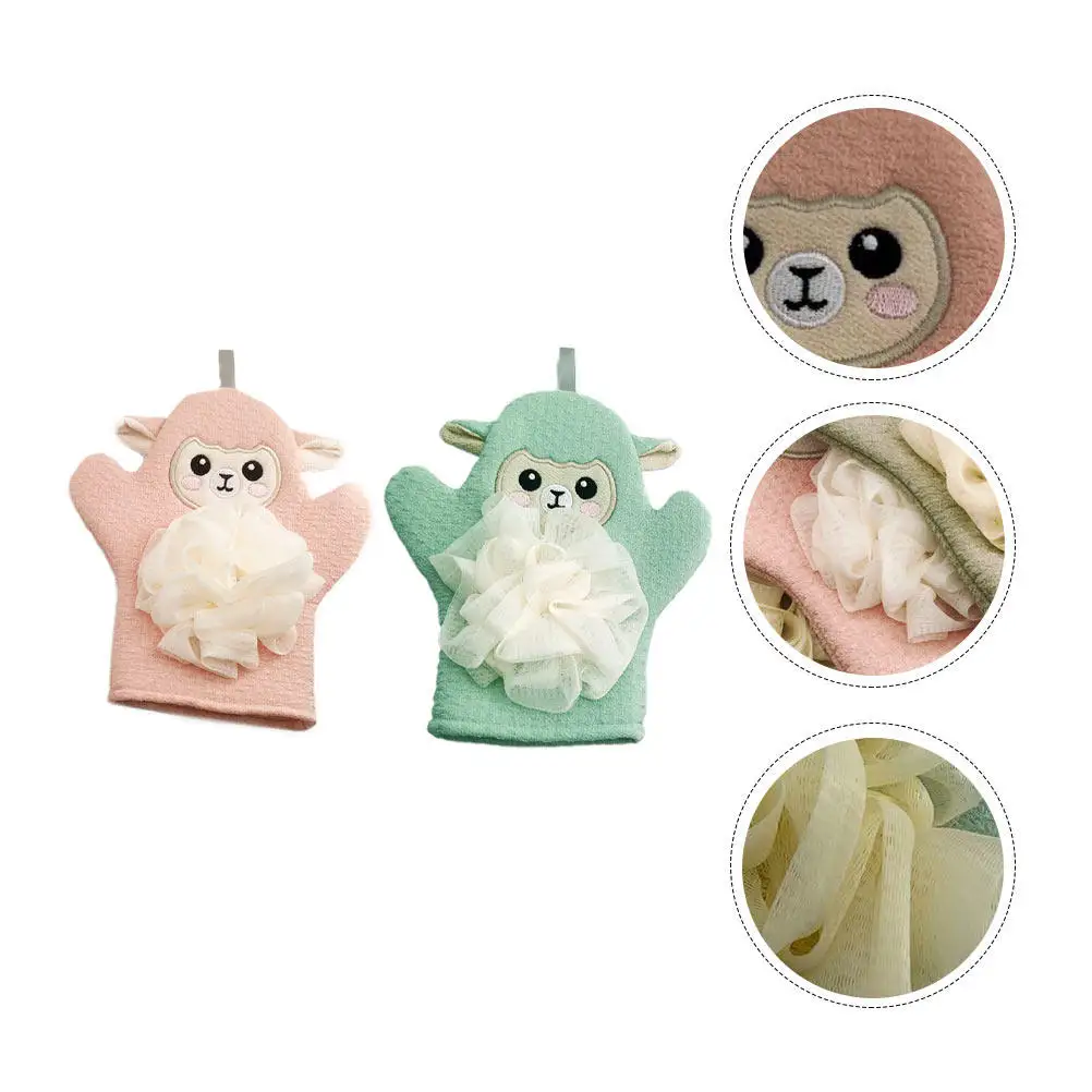 2Pcs Cartoon Bath Gloves for Kids Baby Bathing Mitts Gentle Exfoliating Shower Scrubbers Dual Purpose Bath Towels Children