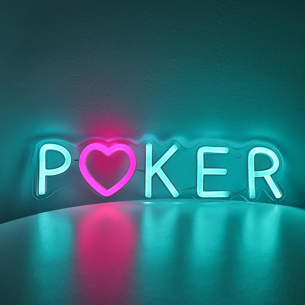 1PC Poker With Heart LED Wall Neon Sign Night Light Mood Lamp For Game Room Shop Party Pub Club Decoration  12.56''*3.15''