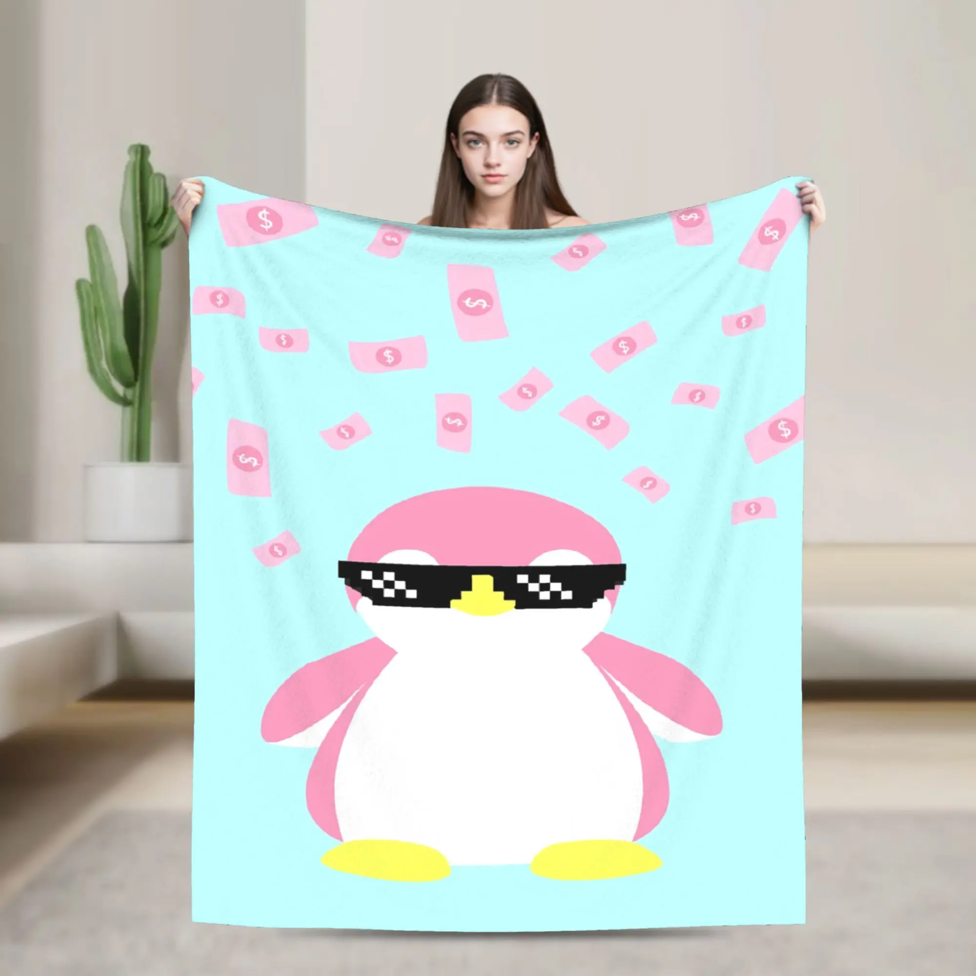 P-Pudgy Penguin Blanket  Soft Warm Print Plush Throw Blanket For Girls Boys Bedroom Flannel Bedspread Bed Cover
