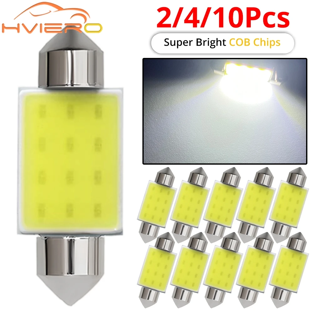 2/4/10X Car Led Bulbs Bright Interior DC 12V Double Pointed Lamp 12SMD White COB Dome roof Reading Lights 31mm 36mm 39mm 41mm 3W