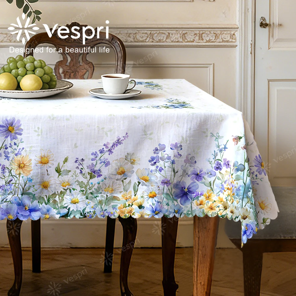 Cottage Tablecloth with Lavender, Suitcases, Cottage for Indoor/Outdoor Camping decor, Rectangular/Round/Oval