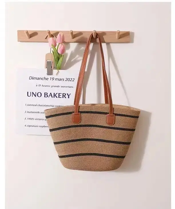 

Striped Hand Woven Grass Vine Y2k Super Copy Brand Bag Sac De Luxe Femme Luxury Replicas Bags Tote 2024 Women's Elegant Trend