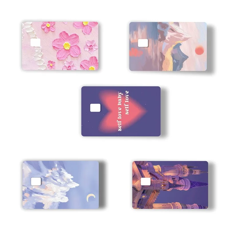 Fashion Ins Cute Landscape Card Stickers Kawaii Girls Sweet Credit Debit Bank Visa Card Star Laser Sticker Film Tape Skin Decor