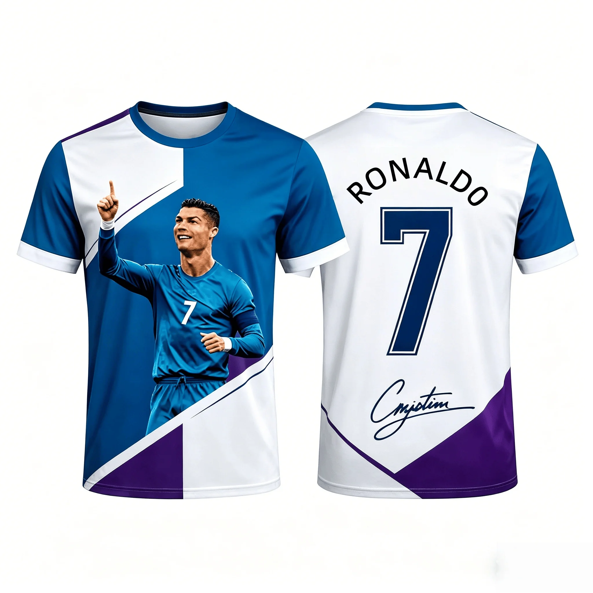2026 New Ronaldo Size 7 Quick Drying Spliced Color Sportswear Summer Breathable Plus Size Loose Family Machingkids T-shirt