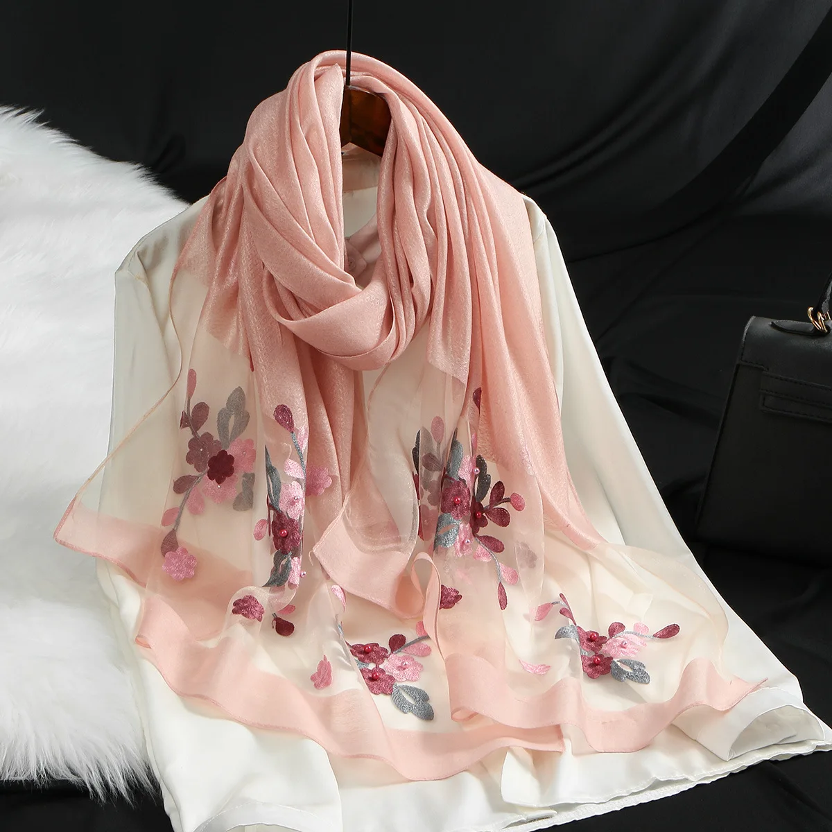 

Peony Flower Organza Long Scarf Women Muslim Hijab Shawl Wrap Headscarf Bandanas Headband Bufanda Travel Photoshoot 190*70CM