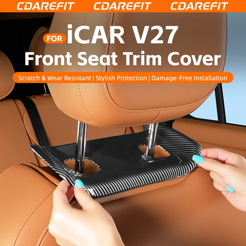 For iCAUR V27 front seat decorative cover carbon fiber pattern headrest base protective cover special modification upgrade