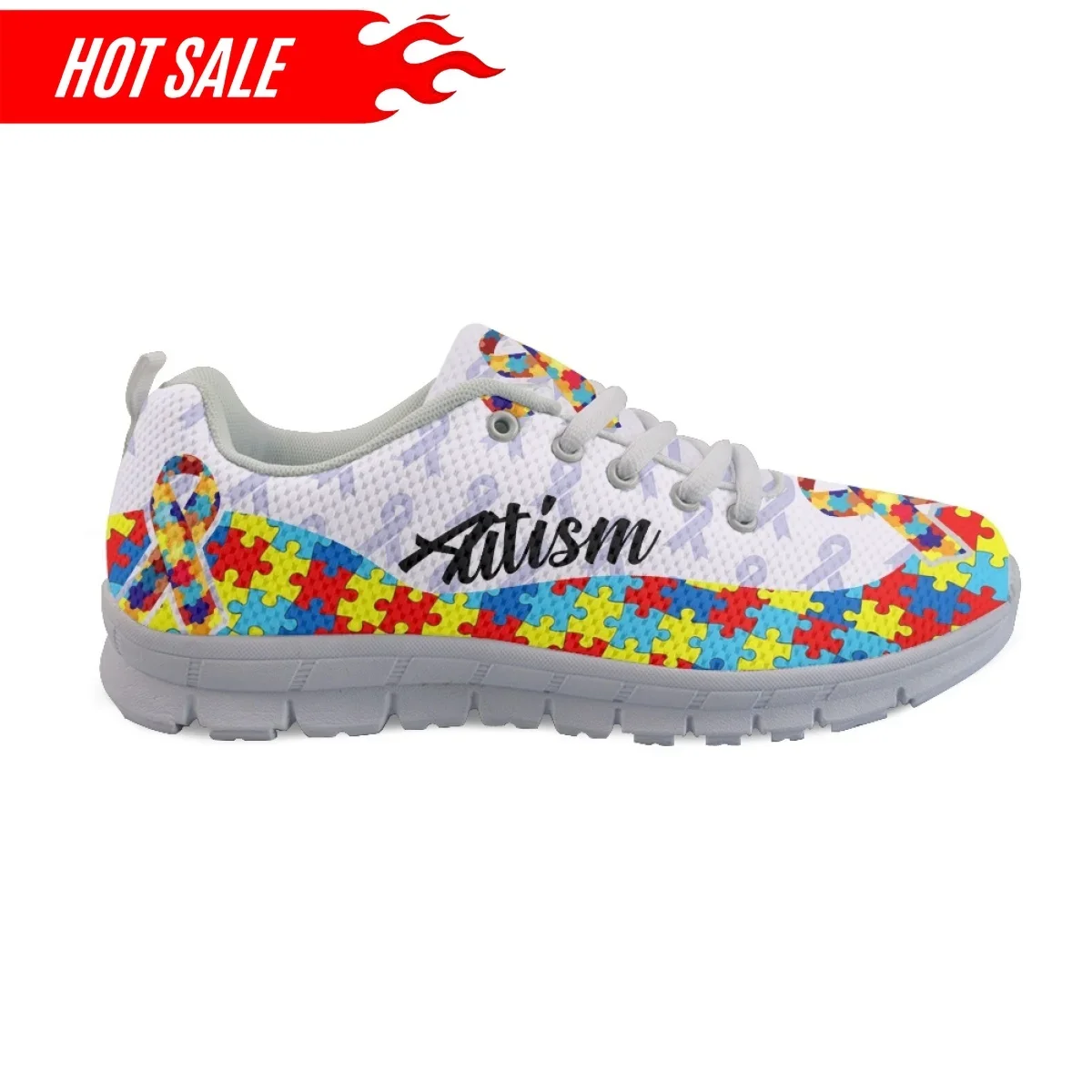 Autism Awareness Flats Shoes for Women Girls Breathable 2023 New Fashion Brand Designer Casual Footwear Lace Up Walking Sneakers