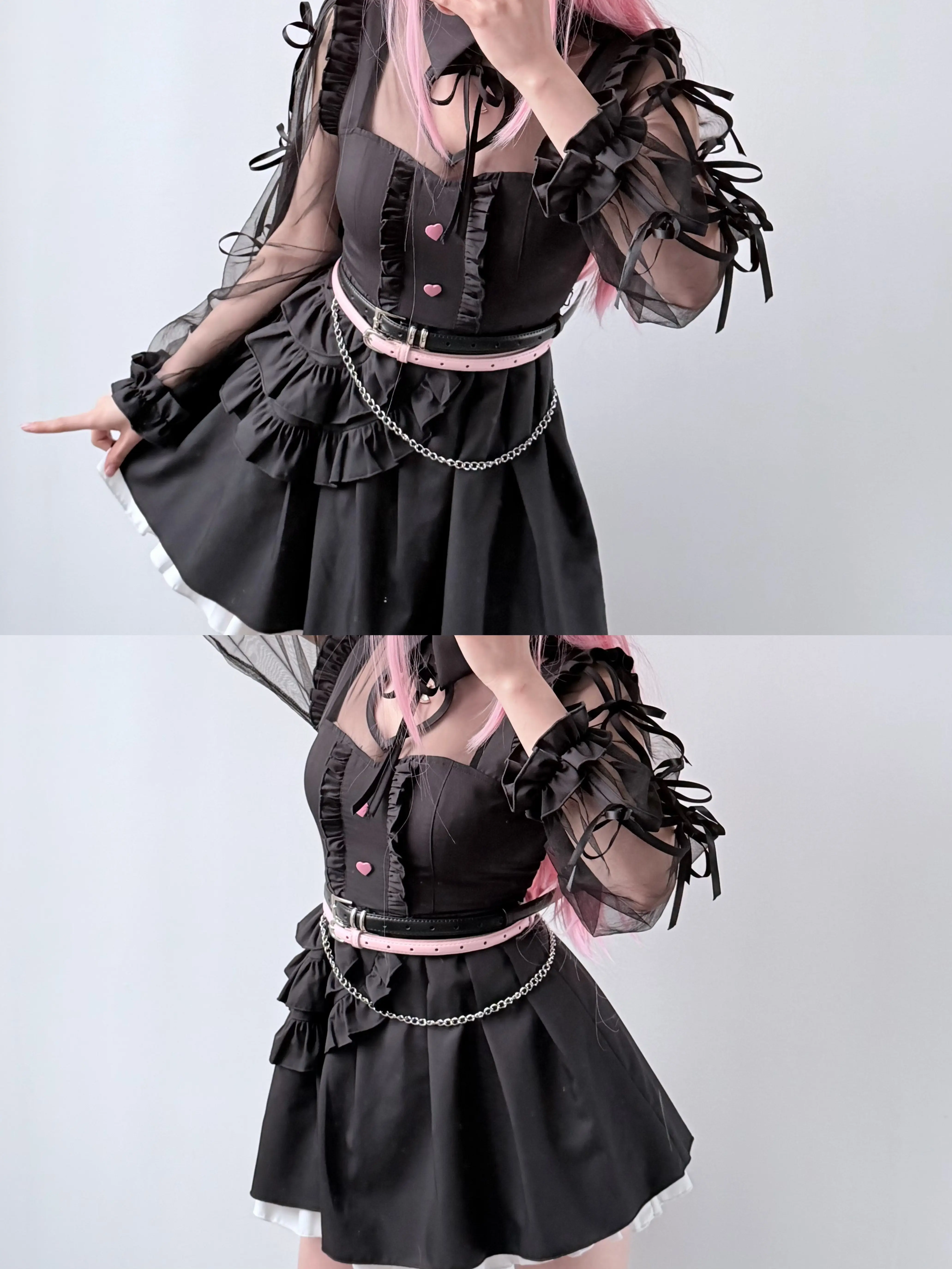 

Megurine Luka PJSK 25th Cosplay Costume Gothic Black Lolita Dress with Cat Ears Full Set Project Sekai Halloween Party Dress